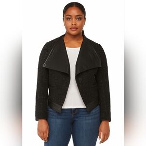 Orsay Black Tweed Blazer with Leather Trim Women's Medium